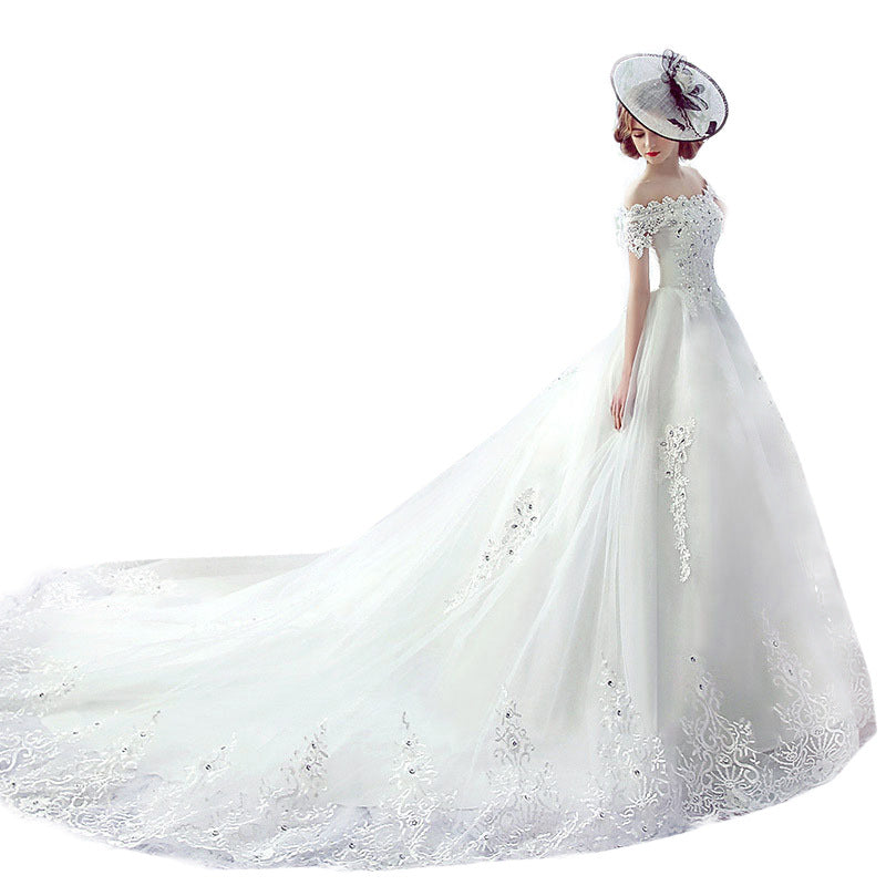 One-shoulder Trailing French Veil Hepburn wedding dress for  Female