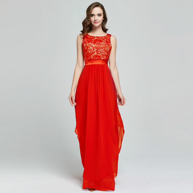 Lace spliced chiffon dress for women