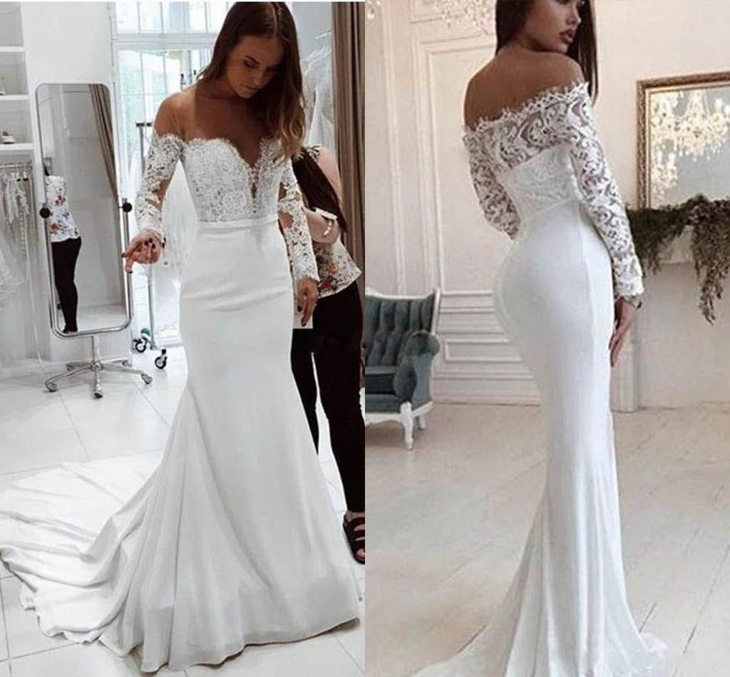 One Shoulder Lace Long Sleeve  Wedding Dress for women