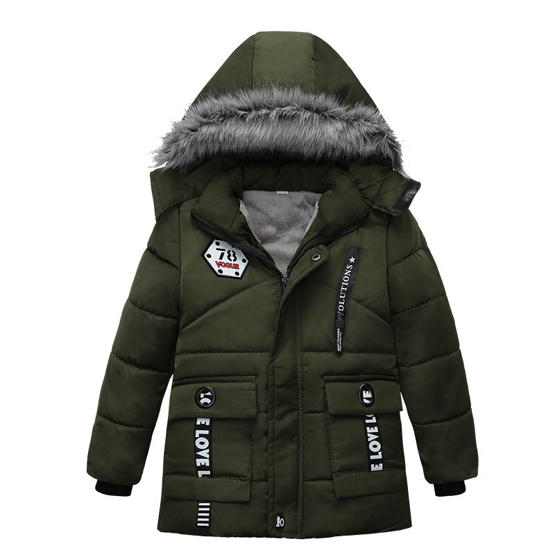 Thicken Letter Print Hooded Cotton Jacket for boys