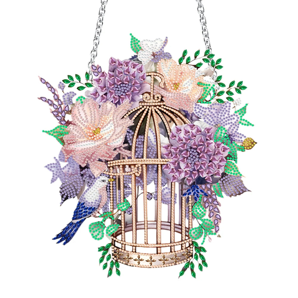 DIY Diamond Painting Pendant Ornament-flower Bird Cage