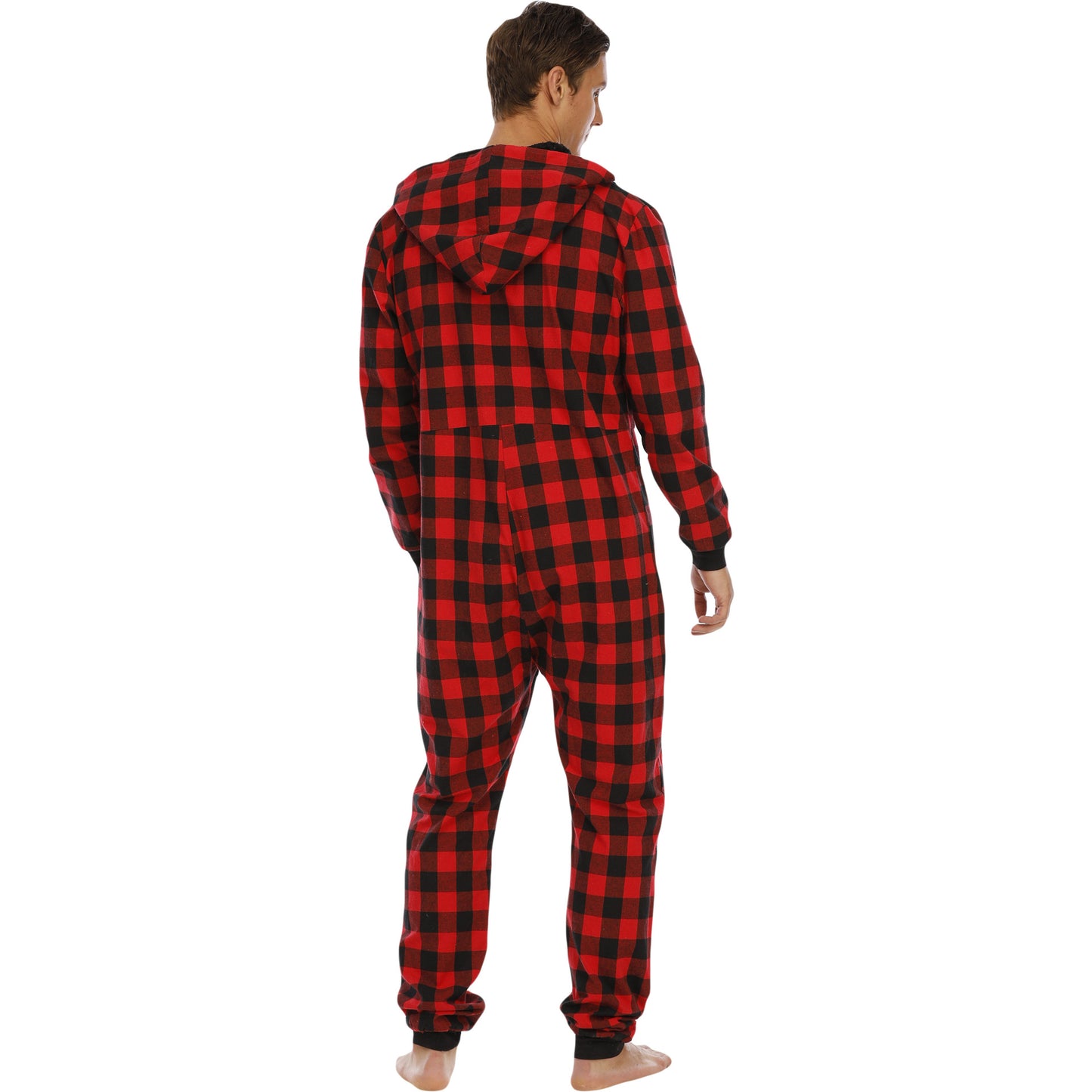 Flannel Check Hooded One-Piece For Men