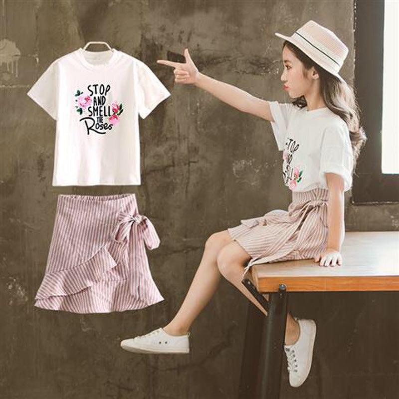 Summer Fashion Girls Short Sleeve Skirt Suit