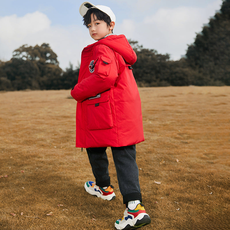 Solid Color  Mid-length Down Jacket for boys