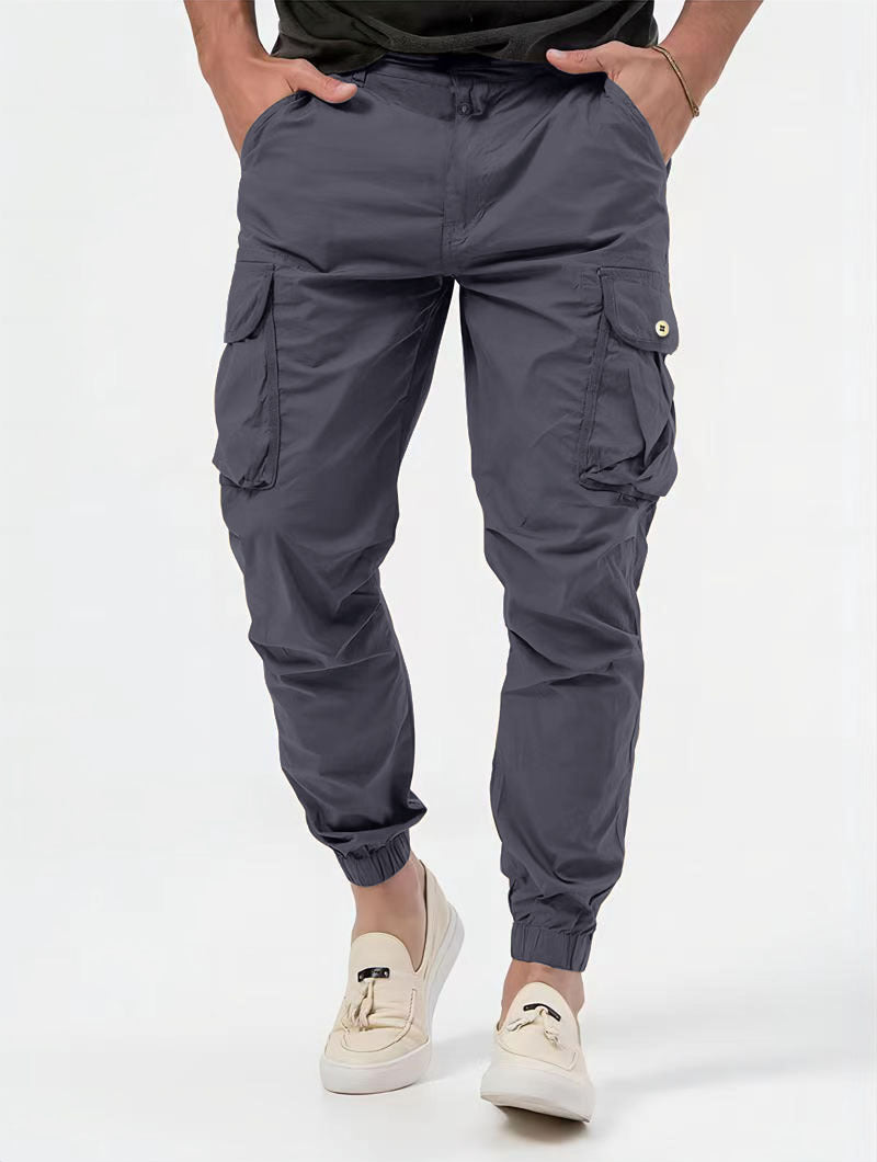 Cargo Trousers With Three-dimensional Pockets With Solid Color For Men