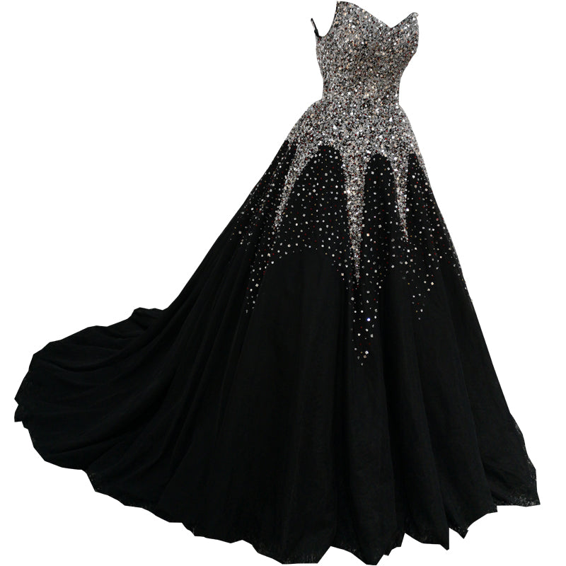 Black Wedding New Bride Big Train Main Yarn Dress for women