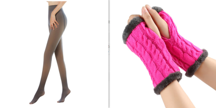 Fleece-lined Fluffy and Twist Knitted Finger Leakage glove for women