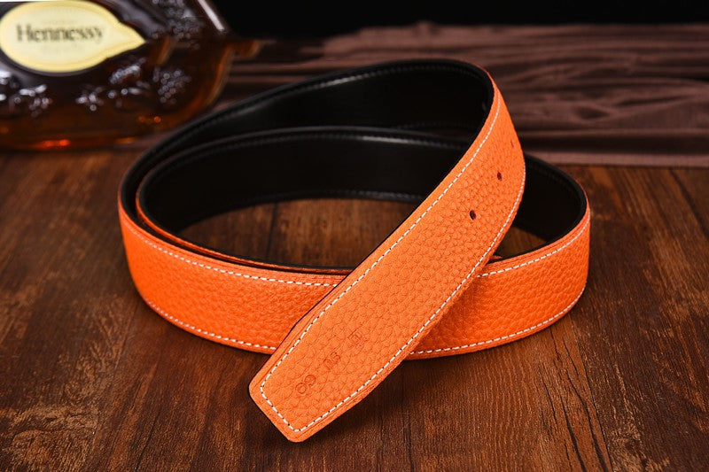 Leather h-belt original litchi grain cowhide belt scalp