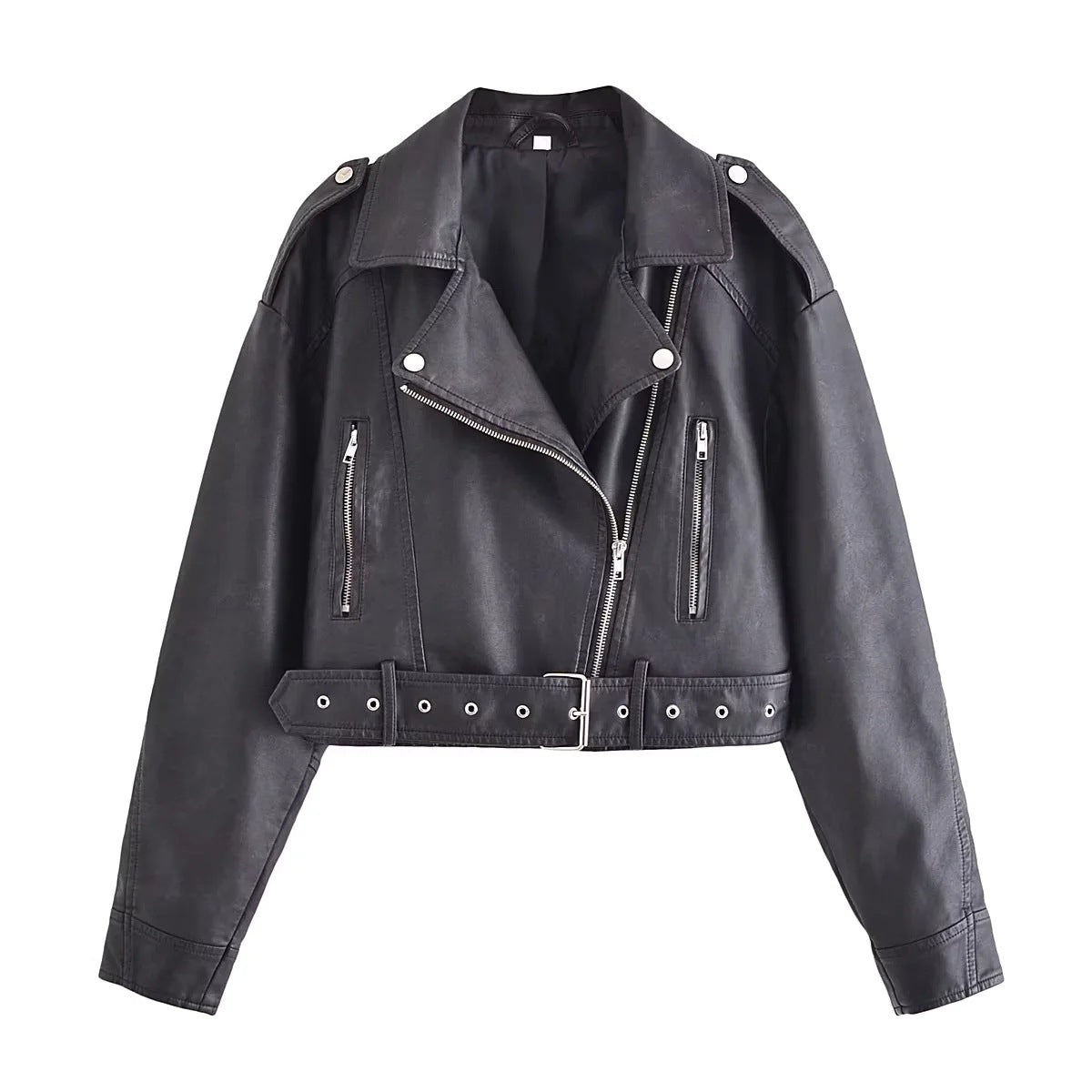 Washed Faux Leather Short Zipper Fashion Jacket for women