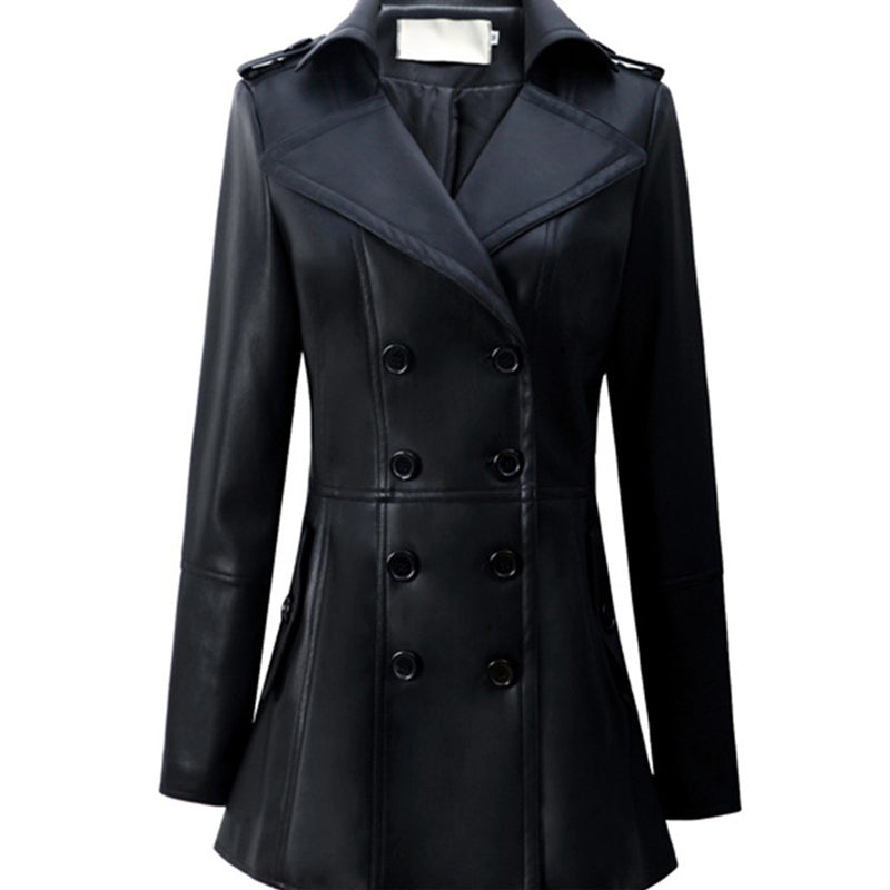 Mid-length Leather Wind and Large Swing Coat or jacket for women