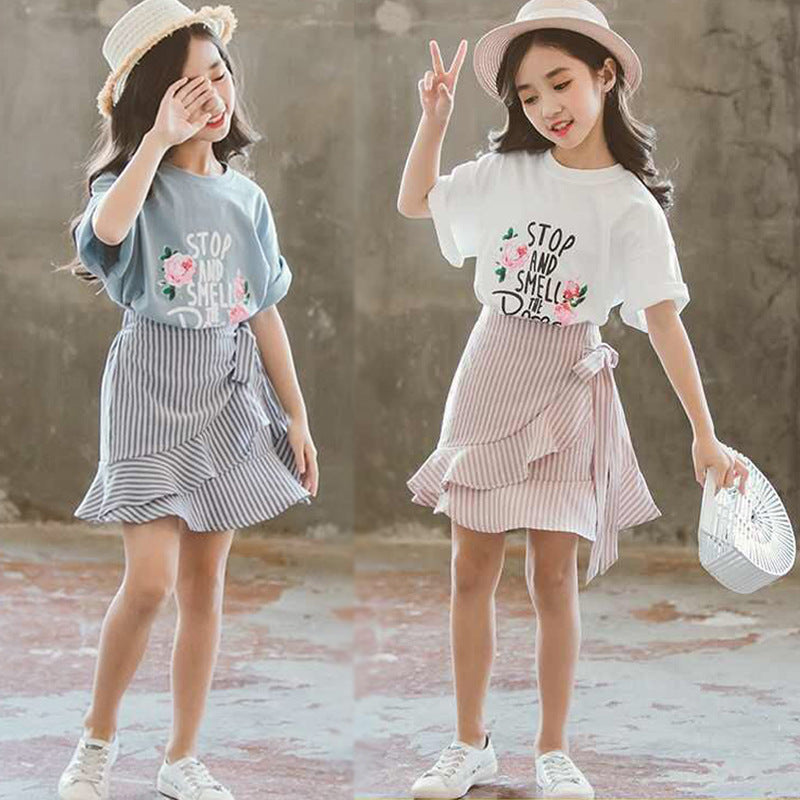 Summer Fashion Girls Short Sleeve Skirt Suit