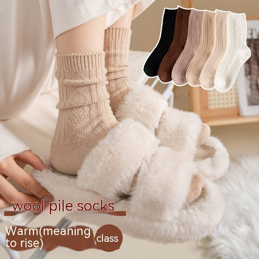 Double Needle Wool Warm Mid-calf Socks for women