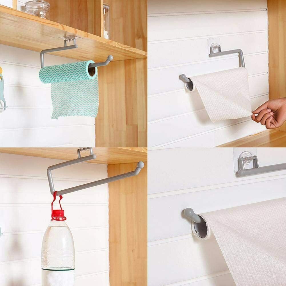 Wall Mount Paper Towel Holder Self Adhesive Stick Under Cabinet Kitchen Bathroom