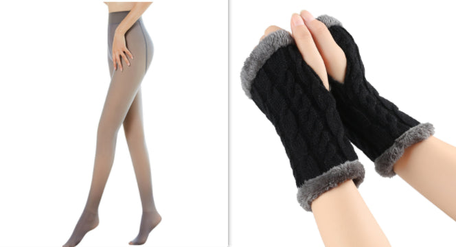 Fleece-lined Fluffy and Twist Knitted Finger Leakage glove for women