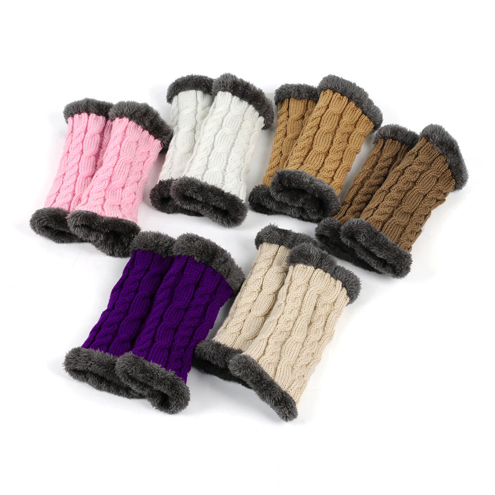 Plush and Twist Knitted Fingerless Fleece Gloves for Women