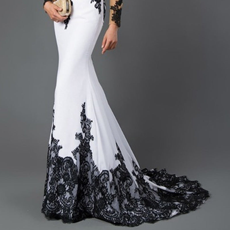 Embroidered Lace Maxi  With Fishtail Slim Tail dress for women