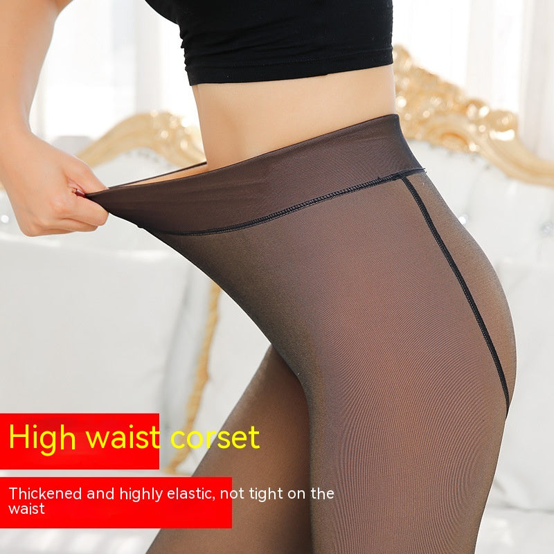 Fake Transparent Warm One-piece Pants For Women