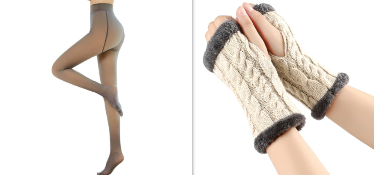 Fleece-lined Fluffy and Twist Knitted Finger Leakage glove for women