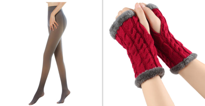 Fleece-lined Fluffy and Twist Knitted Finger Leakage glove for women