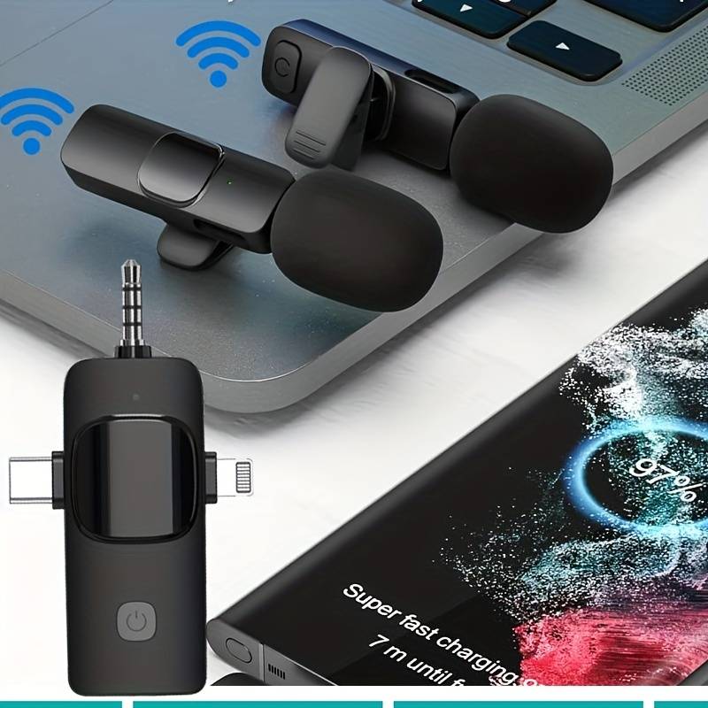 Wireless Lavalier Microphone For IPhone - Android Phone Camera Computer Laptop Dual Wireless Lavalier Microphone - 2.4G Ultra-low Latency, Corded, Plug & Play, Noise Cancellation