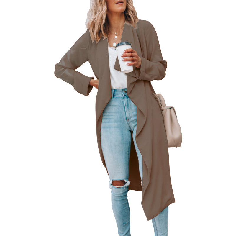 Fall Winter Fashion Solid Color Mid-length Trench Coat for women