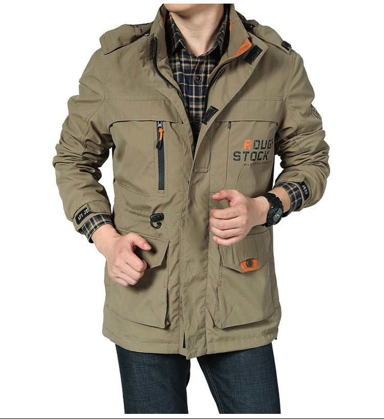 Waterproof Breathable Long Hooded Stand Collar Jackets For men