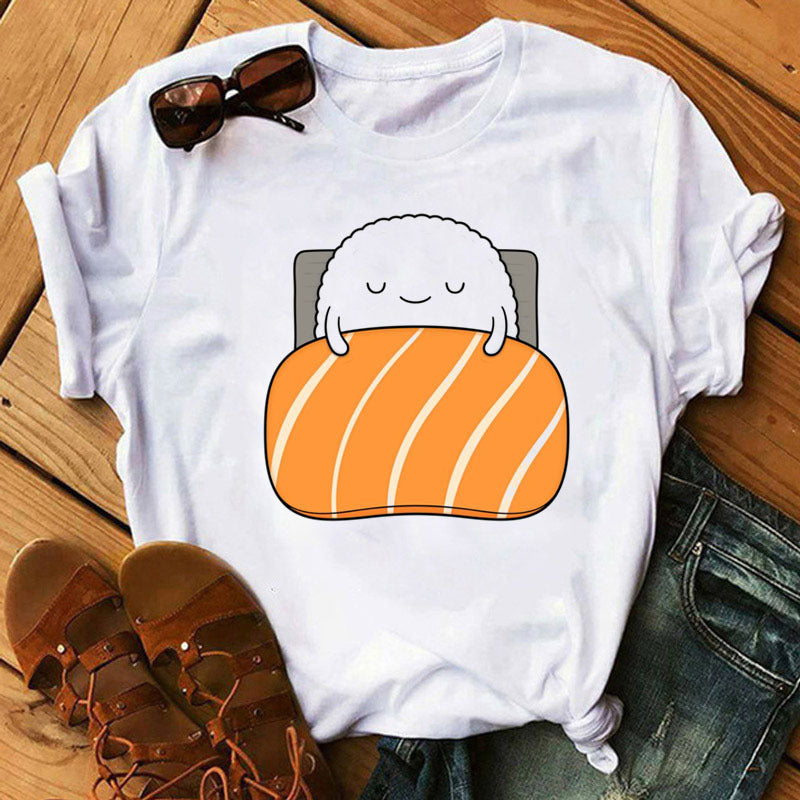 Cute Sushi Hug Short Sleeve T-Shirts For Women