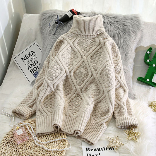 Plaid Turtleneck Knitted Sweaters For Women