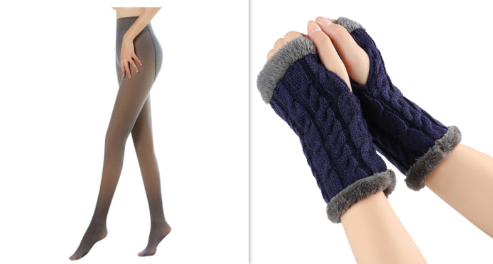 Fleece-lined Fluffy and Twist Knitted Finger Leakage glove for women