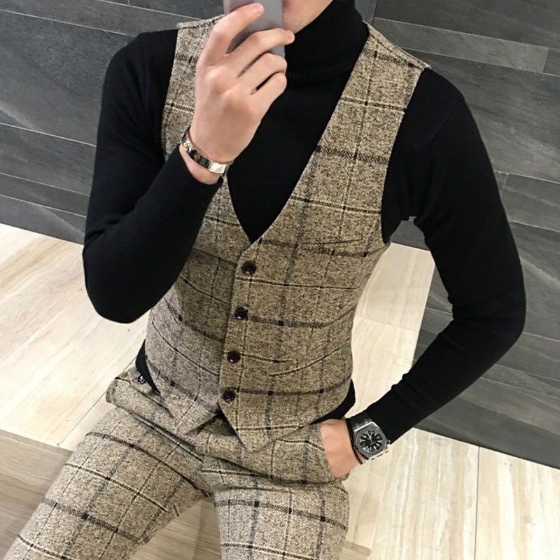 Thick Slim Fit Plaid Suits For Men