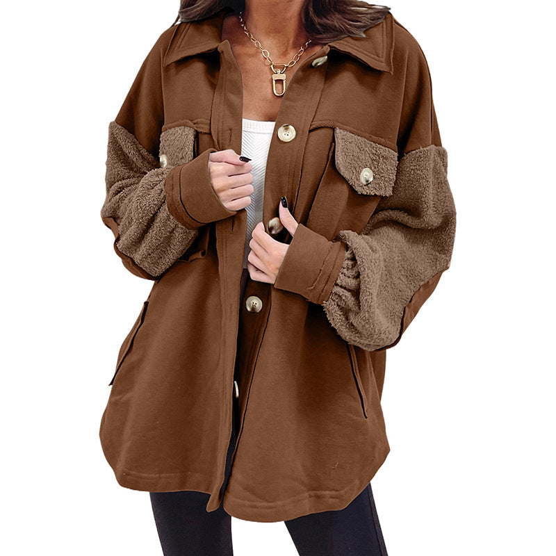 Autumn And Winter Plush Splicing Loose Jacket for women