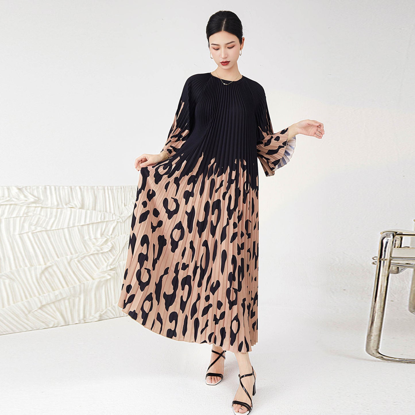 Leopard Print Pleated Skirt For Women