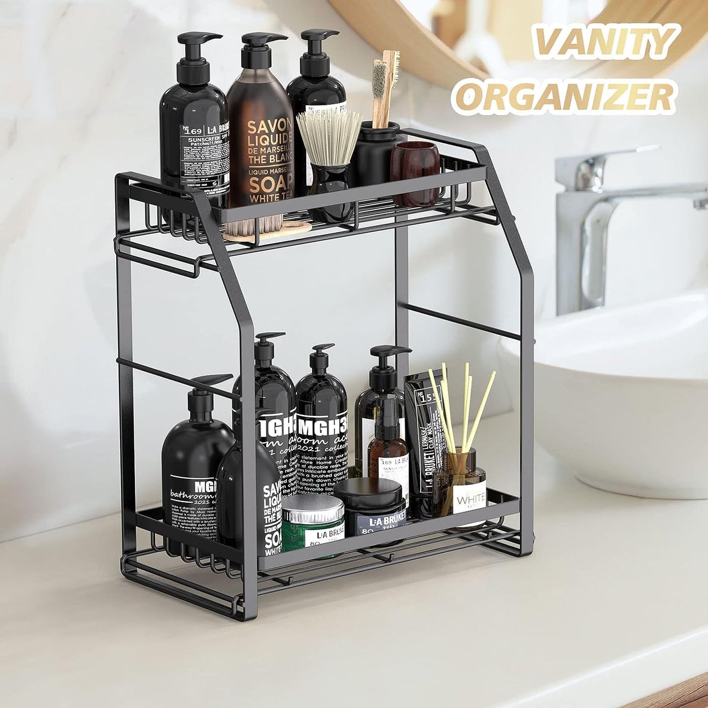 Spice Rack Organizer, 3-Tier Seasoning Organizer, Kitchen Spice Shelf, Countertop Organizer For Bathroom Vanity Kitchen-Black