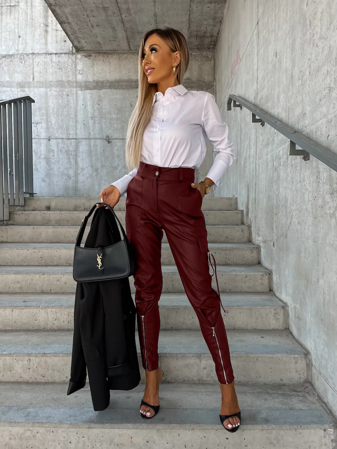 Leather Waist Skinny Trousers For Women