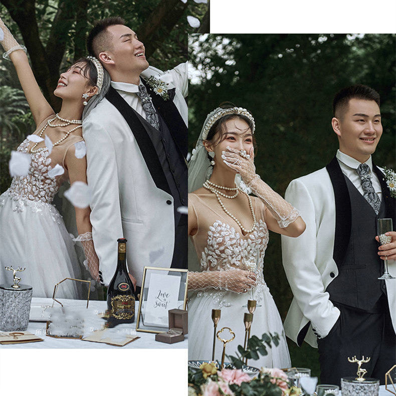 Lace V-neck Summer Couple Photo Shoot Travel Wedding Dress for women