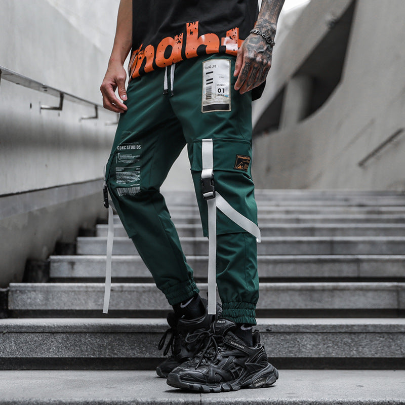 Hip Hop Dark Loose Web Cargo Pant For Men