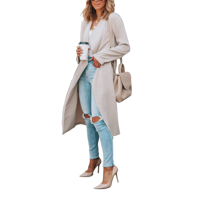 Fall Winter Fashion Solid Color Mid-length Trench Coat for women