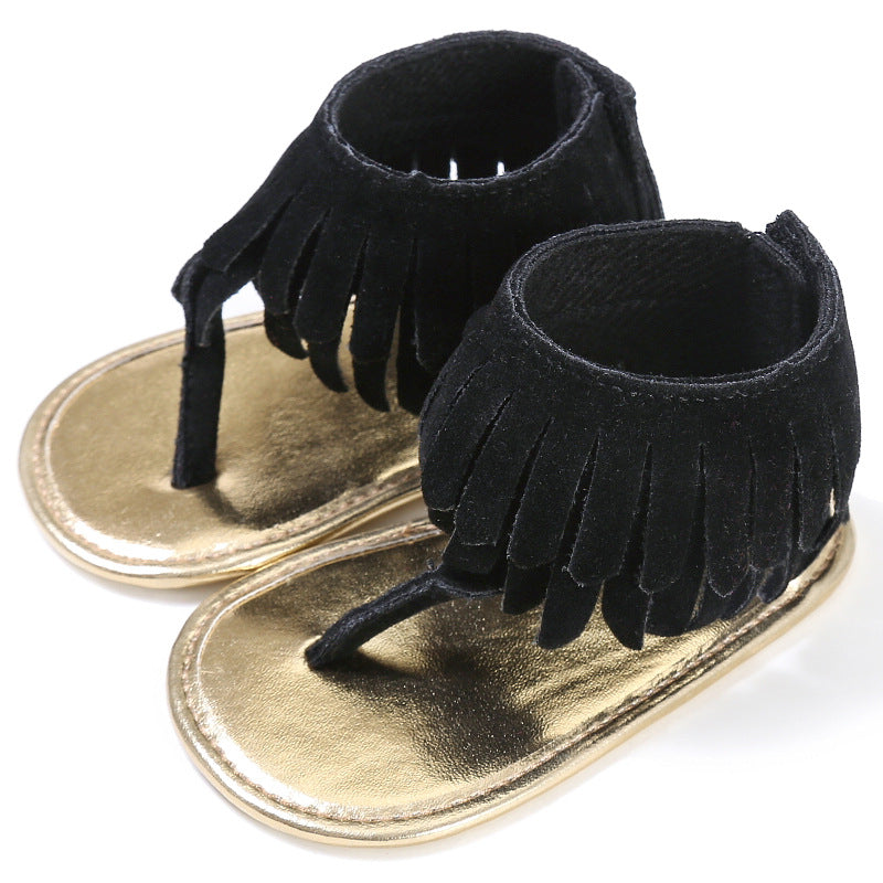 retro tassel flannel baby sandals for girls