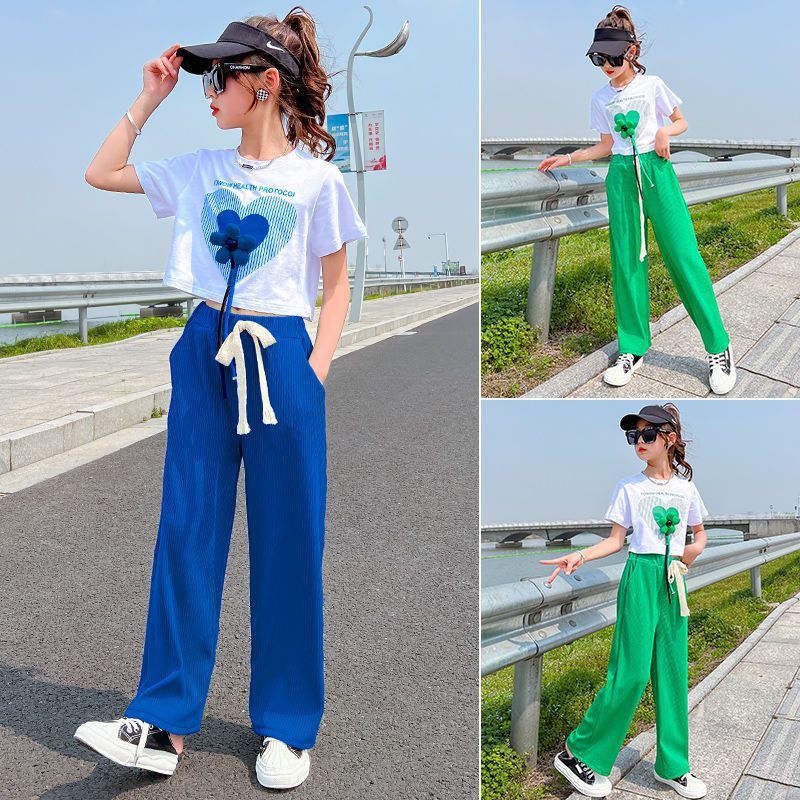 Fashion Girls Summer Wide-leg Pants Suit