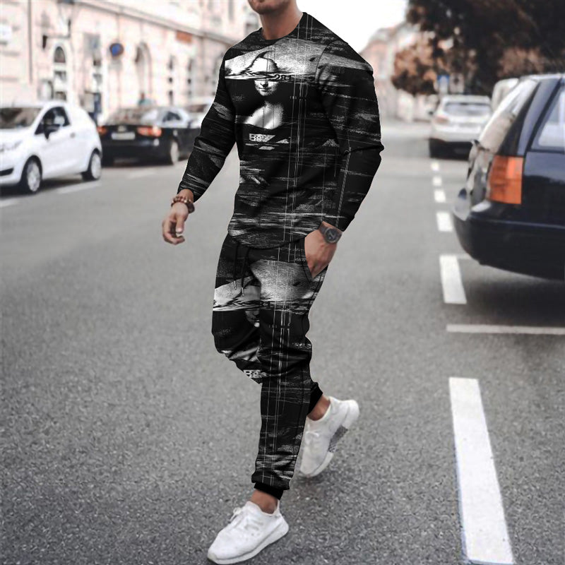 Round Neck Long Sleeve Two Piece Set For Men