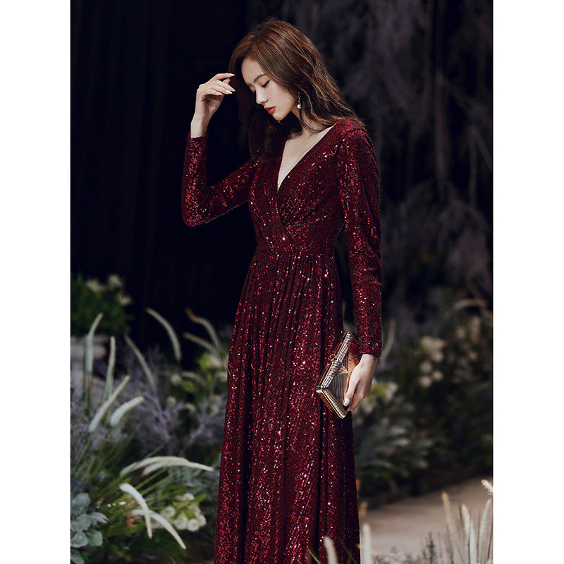 Wine Red Temperament  Annual Meeting dress for women