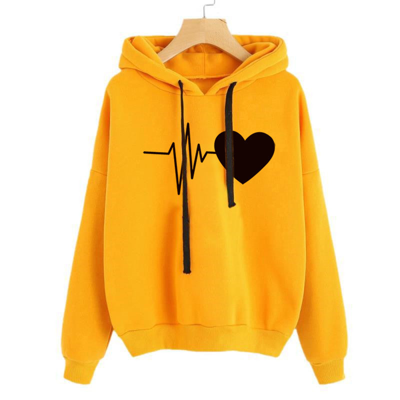 Heart Print Streetwear Hoodies For Women