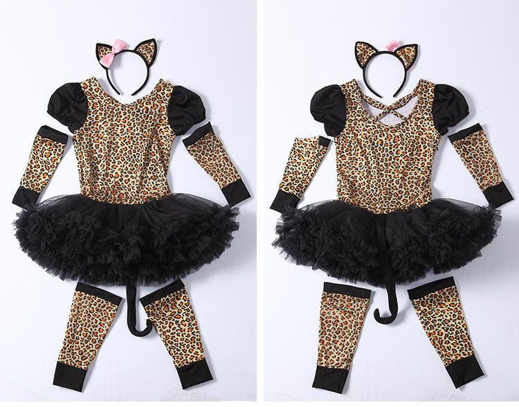 Kids Halloween Leopard Cat Cosplay Costume For Girls