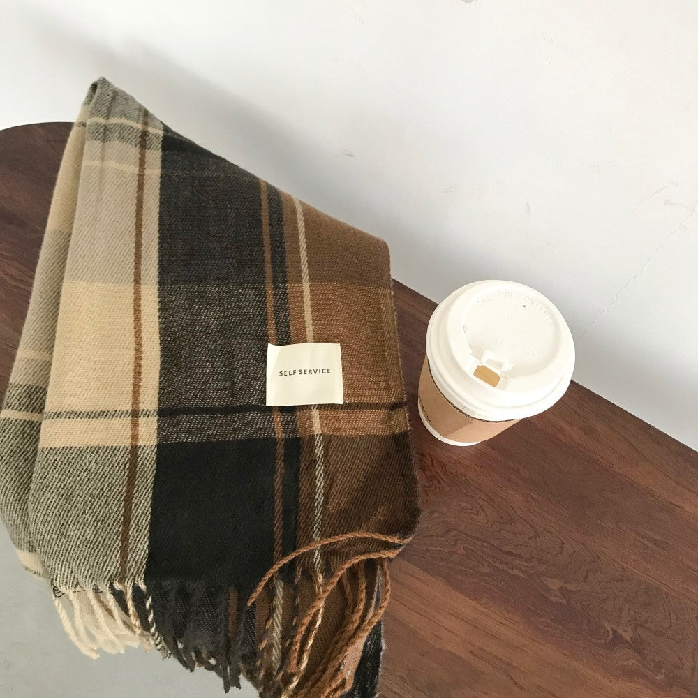 Winter Japanese-style Retro Plaid Brushed All-match Scarf for women