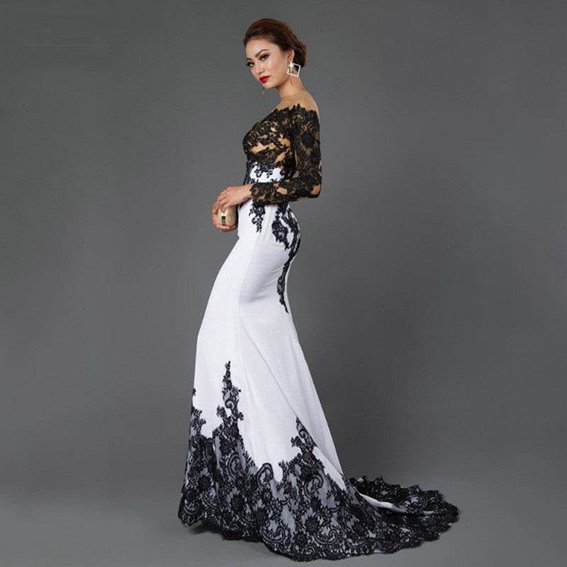 Embroidered Lace Maxi  With Fishtail Slim Tail dress for women