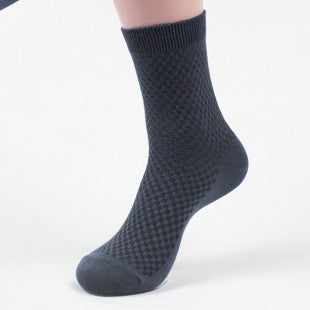 Bamboo Fiber Cotton Mid-calf Men Socks Double Needle Dark Flower Small Plaid Business Zhuji Socks