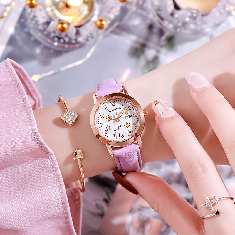 Simple High School Student Luminous Double Calendar Women's Quartz Watch