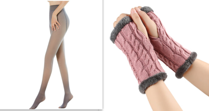 Fleece-lined Fluffy and Twist Knitted Finger Leakage glove for women