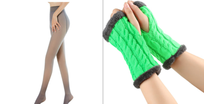 Fleece-lined Fluffy and Twist Knitted Finger Leakage glove for women