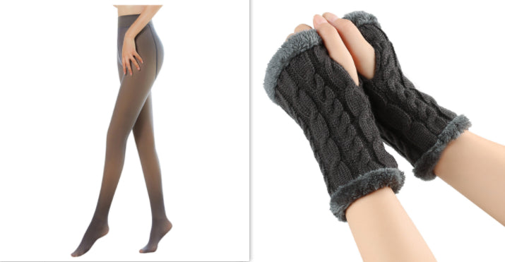 Fleece-lined Fluffy and Twist Knitted Finger Leakage glove for women